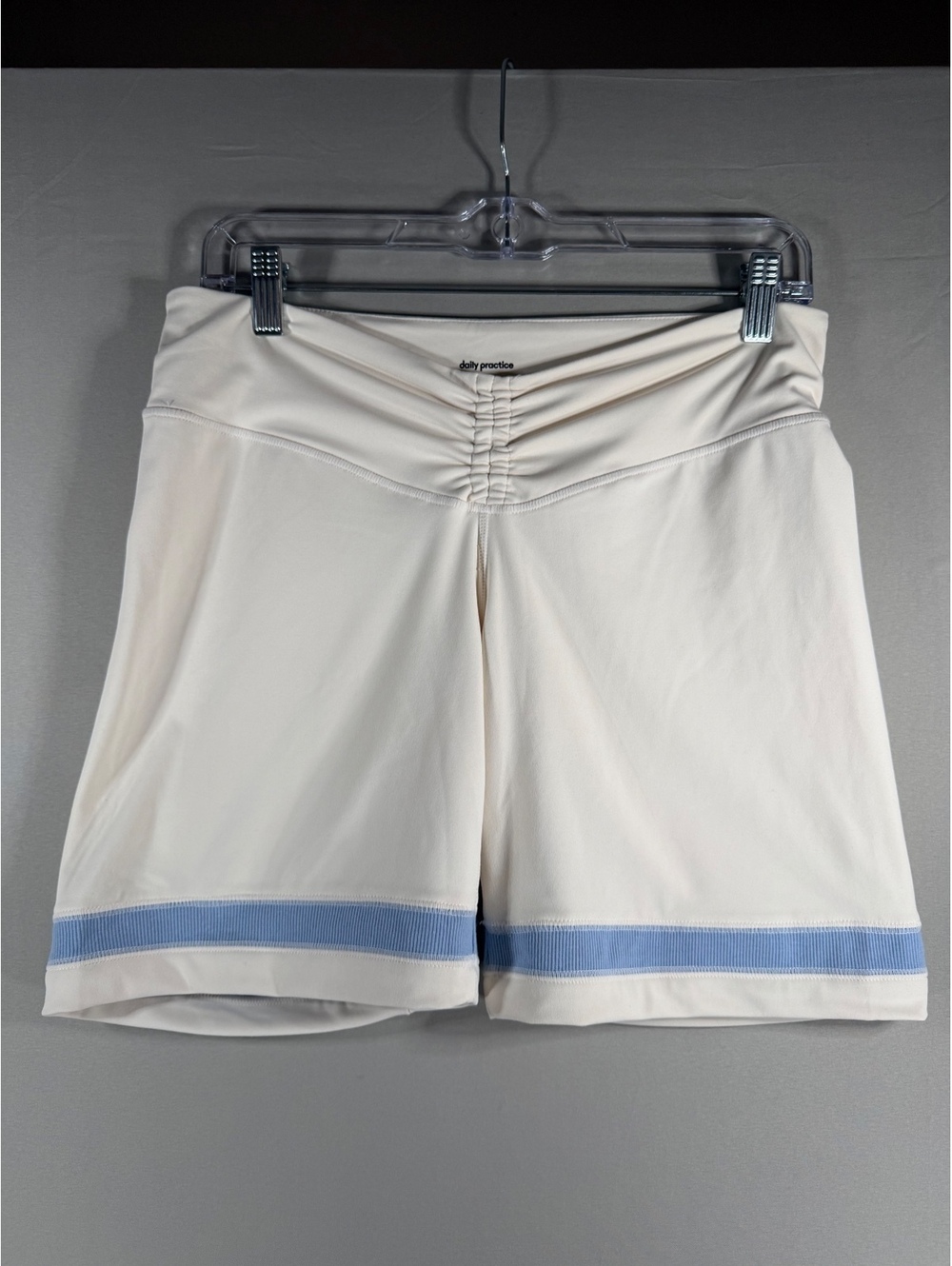 Daily Practice Women's Cream Athletic Shorts with Blue Stripe Detail Size M